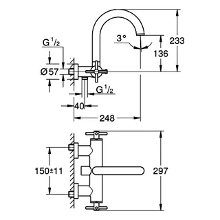 GROHE 2-Griff-Wannenbatt. Atrio 25268 Wandmontage Kreuz-Gr. hard graphite geb. – Bild 5