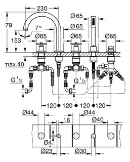 GROHE 5-L-Wannen-Kombin. Atrio 29408 FMS Kreuz-Griff hard graphite gebürstet – Bild 2