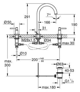 GROHE 3-Loch-Waschtisch-Batterie Atrio 20649 Rohrauslauf Hebelgriff chrom – Bild 2