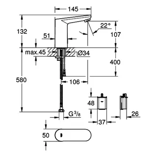 GROHE Waschtisch-IR-Elektronik Eurosmart CE 36439_1 M-Size ohne Mischung 6V chrom – Bild 5