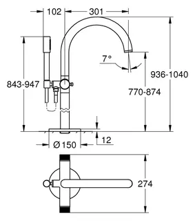 GROHE Wannenbatterie Atrio Private C. 25229 BM Knopfbetätigung hard graph. gb. – Bild 2