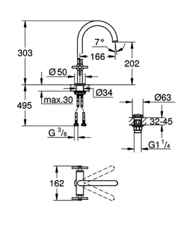 GROHE Waschtisch-Einlochbatterie Atrio 21144 DN15 L-Size Kreuz-Griff chrom – Bild 5