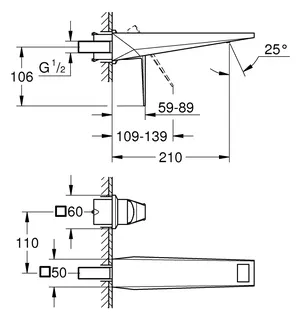 GROHE 2-L-Waschtisch-Wandbatt. Allure Brilliant 29403 FMS Ausladung 210mm supersteel – Bild 2