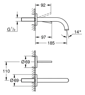 GROHE 2-L-Waschtisch-Wandbatterie Atrio 29410 FMS Ausladung 185mm hard graphite geb. – Bild 2