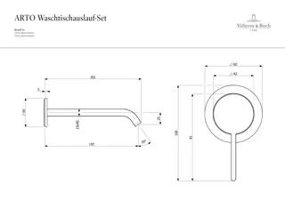 ARTO-Waschtisch-Wandarmatur L195mm Fertigmontageset Rosette rund verchromt – Bild 3