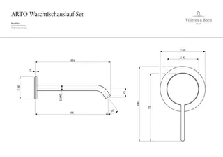 ARTO-Waschtisch-Wandarmatur L195mm Fertigmontageset Rosette rund Matt Black – Bild 3