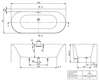 Villeroy & Boch Vorwand-Badewanne Loop&Friends OVAL 1700x 750x600mm OVAL Vorwand-Badewanne Weiß Alpin – Bild 2