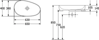 Villeroy & Boch Aufsatzwaschbecken Antao 650x400mm Asymmetrisch o. ÜL. Weiß Alpin cplus – Bild 4