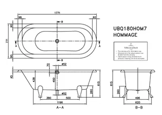Villeroy & Boch Badewanne Hommage 1771x771x617mm Freistehend Colour On Demand Weiß Alpin – Bild 2