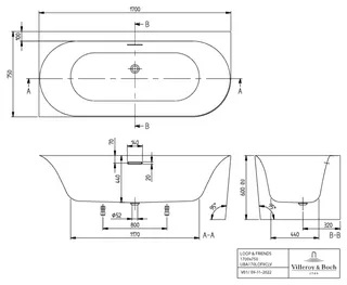 Villeroy & Boch Vorwand-Badewanne Loop&Friends OVAL 1700x 750x600mm OVAL linke Ausführung we Alpin – Bild 2