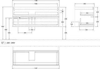 Villeroy & Boch WTUS Antao 1188x504x493mm 2 Ausz. Waschtisch links Front m Struktur Glossy White Lacquer – Bild 3
