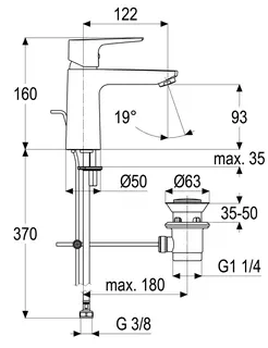 Waschtisch-Armatur m.Ablaufg. Ausl. 125mm aktiv4YOU 2.0, DIN DVGW-Zert.schw. matt – Bild 3