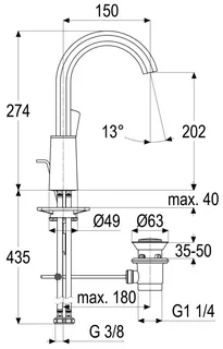 Waschtisch-Armatur hoher Auslauf m.Ablaufg. aktiv4YOU 2.0, DIN DVGW-Zert.150mm,sw.m. – Bild 2