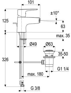 Bidetarmatur m.Ablaufg. Ausl. 101mm aktiv4YOU 2.0, DIN DVGW-Zert.schw. matt – Bild 2