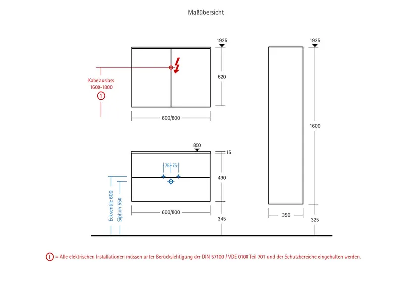 sanibel-Waschtischunterbau 1.0 GO A23 für Keramik-Waschtisch 800mm Weiss glänzend