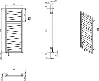 SCALIDO-Designbadheizkörper R1-E Elektro BH 1291mm BL500 mm RAL 9016 weiß – Bild 2
