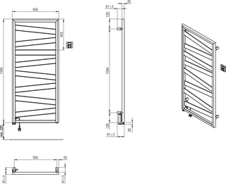 SCALIDO-Designbadheizkörper R1-E Elektro BH 1365mm BL600 mm RAL 9016 weiß – Bild 2