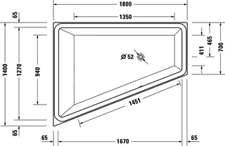sanibel 3001-Acryl-Badewanne Trapezform A23 Var. links 1800x1400x450/470mm weiß – Bild 2
