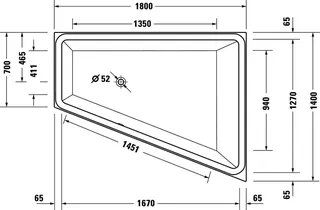 sanibel 3001-Acryl-Badewanne Trapezform A23 Var. rechts 1800x1400x450/470mm weiß – Bild 2