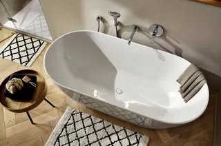 sanibel 3001-Acryl-Badewanne freistehend A23 m. Überlauf 1600x750x445/590mm weiß