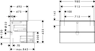 Hansgrohe Waschtischunterschrank Xelu Q ECHN 980x475mm mit 2 SK für Waschtisch MSW – Bild 3