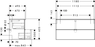 Hansgrohe Waschtischunterschrank Xelu Q ECHN 1180x475mm mit 2 SK für Waschtisch MSW – Bild 2