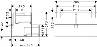 Hansgrohe Waschtischunterschrank Xevolos E MW 980/475mm mit 2 Schubkästen für Waschtisch BZs – Bild 5