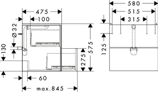 Hansgrohe Waschtischunterschrank Xevolos E MW 580/475mm mit 2 Schubkästen für Waschtisch Wme – Bild 3