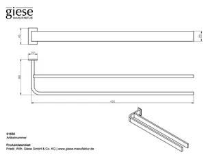 Giese Handtuchhalter doppelt statt für Badmöbel L: 400 mm schwarz matt – Bild 2