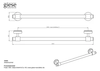 Giese Badetuchhalter rund L = 495 mm mit Magnetbefestigung f. Heizk. schwarz matt – Bild 2