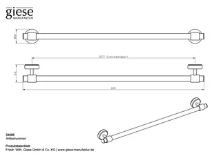 Giese Badetuchhalter rund L = 650 mm mit Magnetbefestigung f. Heizk. schwarz matt – Bild 2