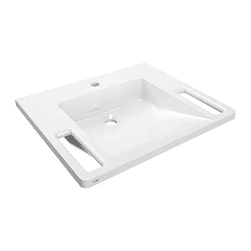 Aquarotter Einzelwaschtisch, EXOS, MIRANIT, 600x125x500 mm, weiß, Hahnloch, Griff