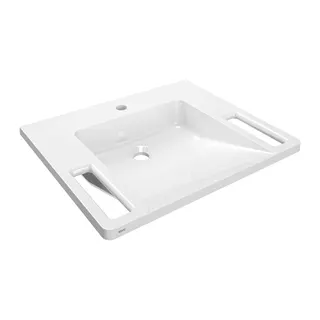 Aquarotter Einzelwaschtisch, EXOS, MIRANIT, 600x125x500 mm, weiß, Hahnloch, Griff