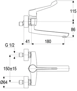SH KÜCHENARM. EHM ALPHA_300 CARE MIT SCHWENKAUSLAUF 180MM, CHROM – Bild 2
