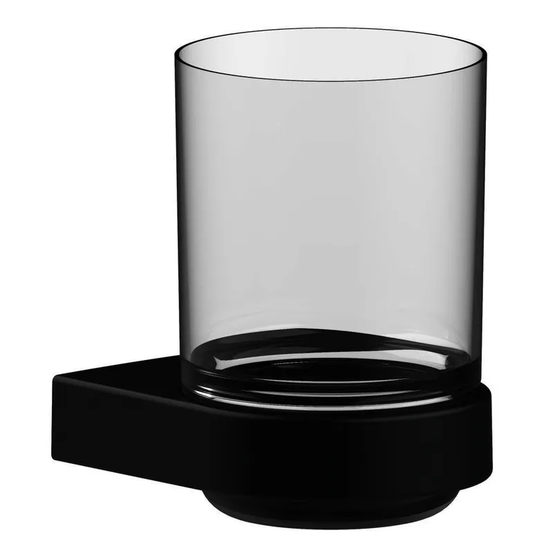 SCALIDO-Glashalter Design rund mit Echt- Kristall-Glas klar schwarz matt