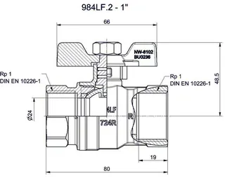 comfort-Kugelhahn Universal bleifrei Gas und Trinkw. DN 25 (1") Flügelgriff Ms/vc – Bild 2