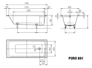 Kaldewei Badewanne PURO Mod.691,1700x800mm,alpinweiß matt – Bild 5