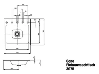 Kaldewei WB CONO EINBAUWASCHTISCH Mod.3075,500 x500mm,sm100,PEFF,AD,m. 1HL,oÜL – Bild 3