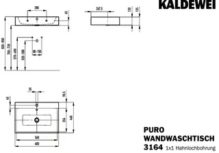Kaldewei WB PURO WANDWASCHTISCH Mod.3164,600x 460mm,cg90,PEFF,AD,m. 1HL,mÜL,chr – Bild 4