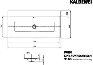 Kaldewei WB PURO EINBAUWASCHTISCH Mod.3169, 1200x460mm,alpwm,PEFF,AD,mÜL,chr – Bild 4