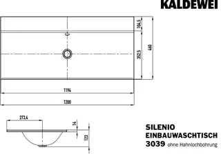 Kaldewei WB SILENIO EINBAUWASCHTISCH Mod.3039, 1200x460mm,alpwm,PEFF,AD,mÜL,chr – Bild 3