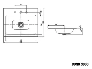 Kaldewei WB CONO EINBAUWASCHTISCH Mod.3080,600 x500mm,schwarz,PEFF,AD,m. 1HL,oÜL – Bild 3