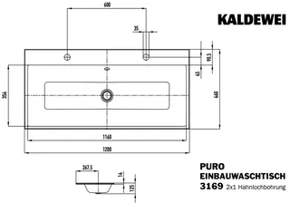 Kaldewei WB PURO Mod.3169-D,1200x460mm,alpwe, PEFF,AD,m. 2x1HL,mÜL,chr – Bild 2