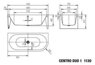 Kaldewei Badewanne MST CENTRO DUO 1 1130, 1700 x 750, alpwe,IG,Schallsch. 4040 – Bild 4