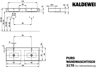 Kaldewei WB PURO Mod.3170,1300x460mm,alpwe, PEFF,AD,m. 2x1HL,mÜL,chr – Bild 2