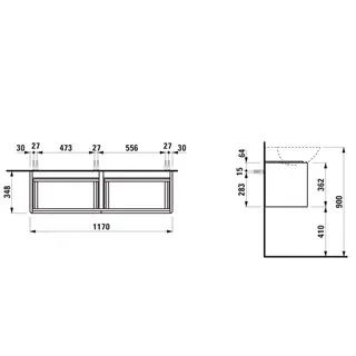 Laufen WTU BASE 348x1170x362 2 Schubl Griff alu. f.DWT H814304 multicolor – Bild 2