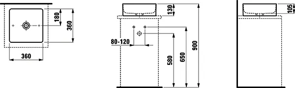 Laufen Waschtisch-Schale LIVING Saphirkeramik quadr. 360x360x130 ohne Hahnloch ohne Überlauf graphit matt