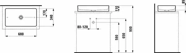 Laufen Waschtisch-Schale LIVING Saphirkeramik 340x600x110 ohne Hahnloch ohne Überlauf schwarz matt
