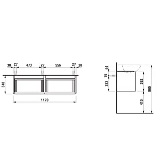 Laufen WTU BASE 348x1170x362 2 Schubl Griff schwarz f.DWT H814304 verkehrsgrau – Bild 2