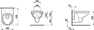 Laufen T-WC wandh. PRO 530x360 spülrandlos offene Befestigung LCC Acti – Bild 2